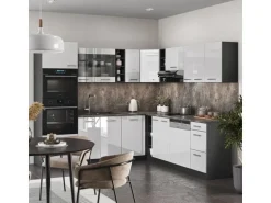 Vicco R-Line Eckküche Weiß Hochglanz/Anthrazit 237 x 247 cm AP Eiche ohne E-Geräte