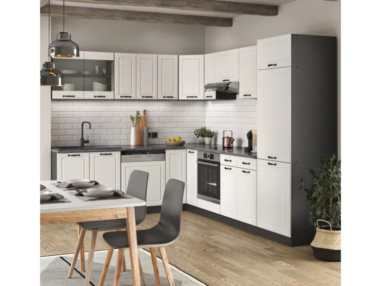 Vicco R-Line Eckküche Weiß Landhaus/Anthrazit 227 x 287 cm AP Marmor ohne E-Geräte