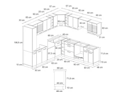 Vicco R-Line Eckküche Weiß/Anthrazit 257 x 277 cm J-ShapeAP Eiche ohne E-Geräte