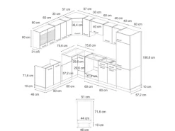 Vicco R-Line Einbauküche Blau-Grau 227 x 287 cm ohne Arbeitsplatte ohne E-Geräte