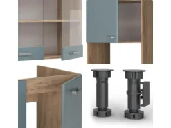 Vicco R-Line Einbauküche Blau-Grau/Goldkraft Eiche 237 x 60 cm ohne Arbeitsplatte ohne E-Geräte