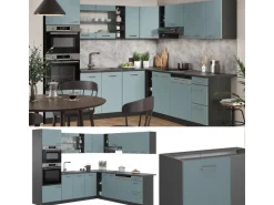 Vicco R-Line Einbauküche Blau-Grau/Anthrazit 237 x 60 cm ohne Arbeitsplatte ohne E-Geräte