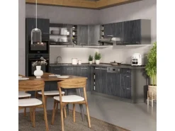 Vicco R-Line Einbauküche in L-Form Schwarz Beton/Anthrazit 237 x 247 cm AP Anthrazit ohne E-Geräte
