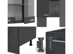 Vicco R-Line Einbauküche in L-Form Schwarz Beton/Anthrazit 237 x 247 cm AP Anthrazit ohne E-Geräte