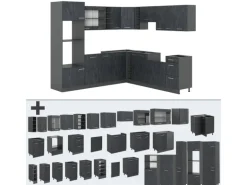 Vicco R-Line Einbauküche in L-Form Schwarz Beton/Anthrazit 237 x 247 cm AP Anthrazit ohne E-Geräte