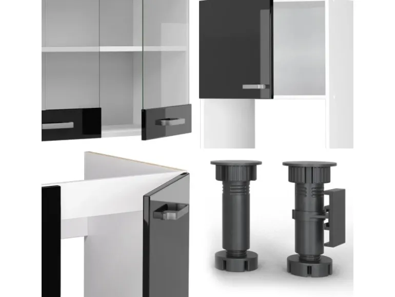 Vicco R-Line Einbauküche in L-Form Schwarz Hochglanz/Weiß 237 x 247 cm AP Anthrazit ohne E-Geräte