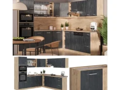 Vicco R-Line Einbauküche in L-Form Schwarz Beton/Goldkraft Eiche 237 x 247 cm AP Anthrazit ohne E-Geräte
