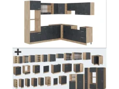 Vicco R-Line Einbauküche in L-Form Schwarz Beton/Goldkraft Eiche 237 x 247 cm AP Anthrazit ohne E-Geräte