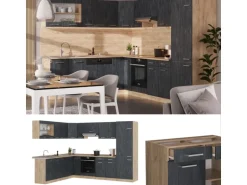 Vicco R-Line Einbauküche in L-Form Schwarz Beton/Goldkraft Eiche 227 x 287 cm AP Anthrazit ohne E-Geräte