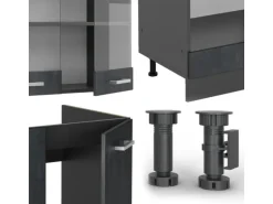 Vicco R-Line Einbauküche in L-Form Schwarz Beton/Anthrazit 227 x 287 cm AP Marmor ohne E-Geräte