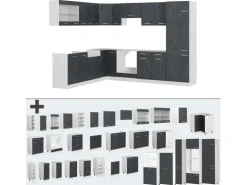 Vicco R-Line Einbauküche in L-Form Schwarz Beton/Weiß 227 x 287 cm ohne Arbeitsplatte ohne E-Geräte