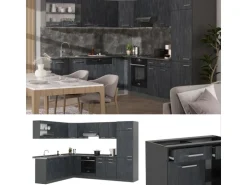 Vicco R-Line Einbauküche in L-Form Schwarz Beton/Anthrazit 227 x 287 cm ohne Arbeitsplatte ohne E-Geräte