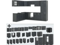 Vicco R-Line Einbauküche in L-Form Schwarz Beton/Anthrazit 227 x 287 cm ohne Arbeitsplatte ohne E-Geräte