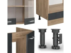 Vicco R-Line Einbauküche in L-Form Schwarz Beton/Goldkraft Eiche 227 x 287 cm ohne Arbeitsplatte ohne E-Geräte