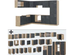 Vicco R-Line Einbauküche in L-Form Schwarz Beton/Goldkraft Eiche 227 x 287 cm ohne Arbeitsplatte ohne E-Geräte
