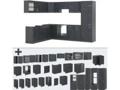 Vicco R-Line Einbauküche in L-Form Schwarz Beton/Anthrazit 227 x 287 cm AP Eiche ohne E-Geräte