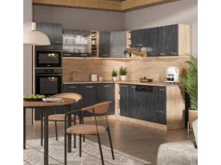 Vicco R-Line Einbauküche in L-Form Schwarz Beton/Goldkraft Eiche 237 x 247 cm ohne Arbeitsplatte ohne E-Geräte