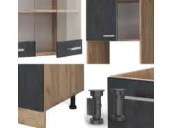 Vicco R-Line Einbauküche in L-Form Schwarz Beton/Goldkraft Eiche 237 x 247 cm ohne Arbeitsplatte ohne E-Geräte