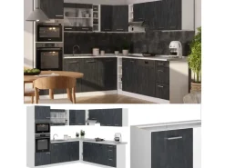 Vicco R-Line Einbauküche Schwarz Beton/Weiß 237 x 247 cm AP Anthrazit ohne E-Geräte