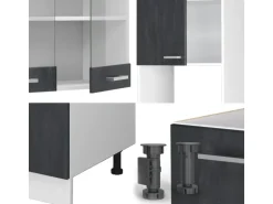 Vicco R-Line Einbauküche Schwarz Beton/Weiß 237 x 247 cm AP Anthrazit ohne E-Geräte