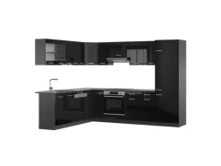 Vicco R-Line Einbauküche Schwarz Hochglanz/Anthrazit 227 x 287 cm ohne Arbeitsplatte ohne E-Geräte
