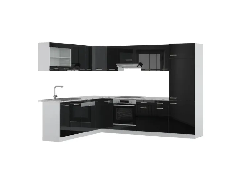 Vicco R-Line Einbauküche Schwarz Hochglanz 227 x 287 cm ohne Arbeitsplatte ohne E-Geräte