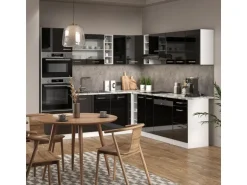 Vicco R-Line Einbauküche Schwarz Hochglanz/Weiß 237 x 60 cm ohne Arbeitsplatte ohne E-Geräte