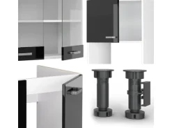 Vicco R-Line Einbauküche Schwarz Hochglanz/Weiß 237 x 60 cm ohne Arbeitsplatte ohne E-Geräte
