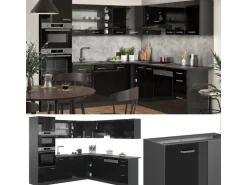 Vicco R-Line Einbauküche Schwarz Hochglanz/Anthrazit 237 x 60 cm ohne Arbeitsplatte ohne E-Geräte
