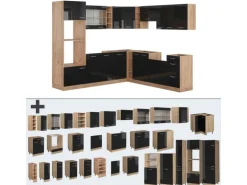 Vicco R-Line Einbauküche Schwarz Hochglanz/Goldkraft Eiche 237 x 60 cm ohne Arbeitsplatte ohne E-Geräte