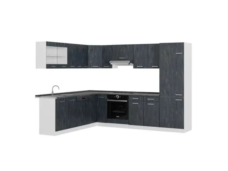 Vicco R-Line Einbauküche Schwarz Beton/Weiß 227 x 287 cm AP Anthrazit ohne E-Geräte