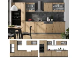 Vicco R-Line Küche Artisan Eiche/Anthrazit 350 cm mit HochschrankAP Marmor ohne E-Geräte