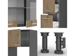 Vicco R-Line Küche Artisan Eiche/Anthrazit 350 cm mit HochschrankAP Marmor ohne E-Geräte