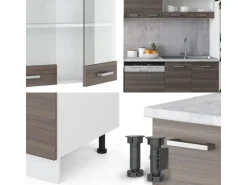Vicco R-Line Küche Edelgrau/Weiß 300 cm AP Marmor ohne E-Geräte
