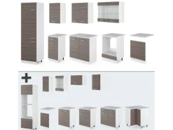 Vicco R-Line Küche Edelgrau/Weiß 300 cm AP Marmor ohne E-Geräte