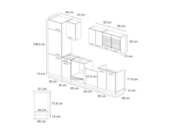 Vicco R-Line Küche Schwarz Hochglanz 300 cm AP Marmor ohne E-Geräte