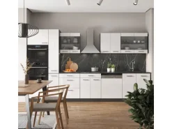 Vicco R-Line Küche Weiß Hochglanz/Anthrazit 350 cm mit Hochschrankohne Arbeitsplatte ohne E-Geräte