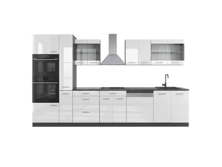 Vicco R-Line Küche Weiß Hochglanz/Anthrazit 350 cm mit Hochschrank ohne E-Geräte