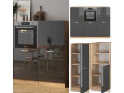 Vicco R-Line Küchenblock Anthrazit Hochglanz/Goldkraft Eiche 180 cm ohne Arbeitsplatte ohne E-Geräte