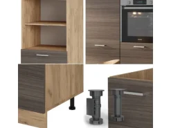 Vicco R-Line Küchenblock Edelgrau/Goldkraft Eiche 180 cm ohne Arbeitsplatte ohne E-Geräte