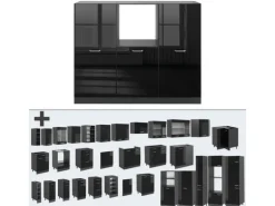 Vicco R-Line Küchenblock Schwarz Hochglanz/Anthrazit 180 cm ohne Arbeitsplatte ohne E-Geräte