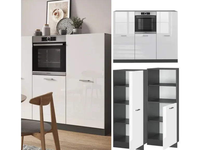 Vicco R-Line Küchenblock Weiß Hochglanz/Anthrazit 180 cm ohne Arbeitsplatte ohne E-Geräte