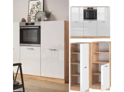 Vicco R-Line Küchenblock Weiß Hochglanz/Goldkraft Eiche 180 cm ohne Arbeitsplatte ohne E-Geräte