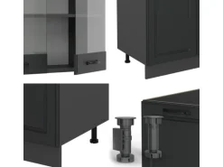 Vicco R-Line Küchenzeile Anthrazit Landhaus/Anthrazit 300 cm mit Hochschrankohne Arbeitsplatte ohne E-Geräte