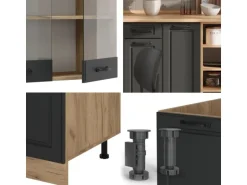 Vicco R-Line Küchenzeile Anthrazit Landhaus/Goldkraft Eiche 240 cm AP Marmor ohne E-Geräte