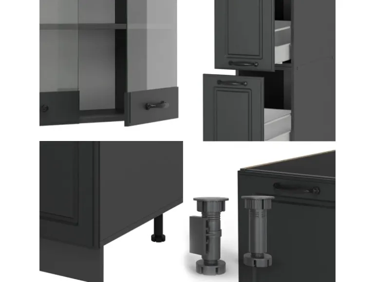 Vicco R-Line Küchenzeile Anthrazit Landhaus/Anthrazit 350 cm AP Anthrazit ohne E-Geräte