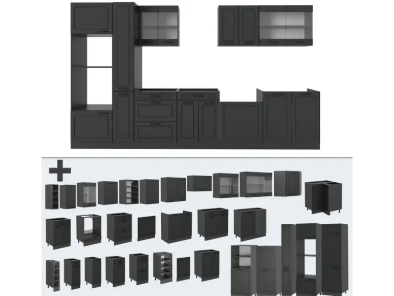 Vicco R-Line Küchenzeile Anthrazit Landhaus/Anthrazit 350 cm AP Anthrazit ohne E-Geräte