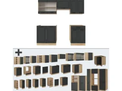 Vicco R-Line Küchenzeile Anthrazit Landhaus/Goldkraft Eiche 200 cm ohne Arbeitsplatte ohne E-Geräte