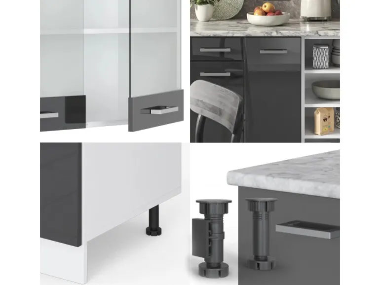 Vicco R-Line Küchenzeile Anthrazit Hochglanz/Weiß 240 cm AP Eiche ohne E-Geräte