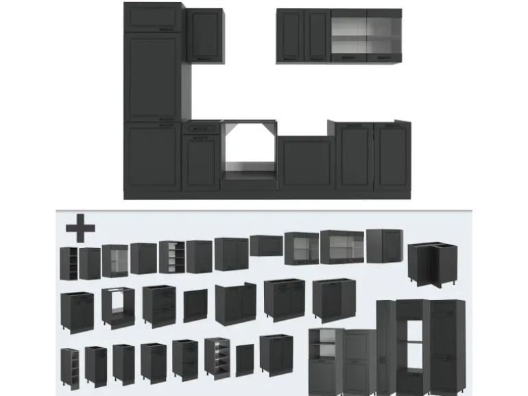 Vicco R-Line Küchenzeile Anthrazit Landhaus/Anthrazit 300 cm AP Anthrazit ohne E-Geräte